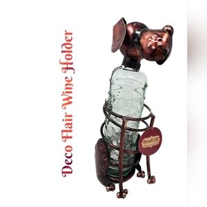 Deco Flair Cute Dog Patina Copper Wine Holder 13x6x4 (with a bottle) Flop Ears